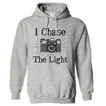 Load image into Gallery viewer, I Chase The Light - Photography - T Shirt - hoodie_heathergrey_625e6432-4130-4446-b9ea-d3cbd55121b3