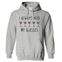 Load image into Gallery viewer, I Always Need My Glasses - Wine - T Shirt - hoodie_heathergrey_a2b15668-5fe5-4322-9ff0-2e125bfa75f3