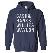 Load image into Gallery viewer, Cash&amp;Hank&amp;Willie&amp;Waylon - T Shirt - hoodie_navyblue_e654d903-081a-4b19-b7f9-f4f06fd4f866