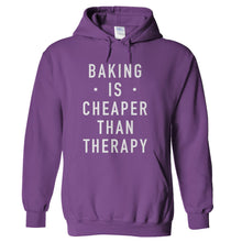 Load image into Gallery viewer, Baking Is Cheaper Than Therapy - T Shirt - hoodie_purple_311b2713-c996-4df6-bbb0-686f79eae7cc