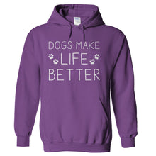 Load image into Gallery viewer, Dogs Make Life Better - T Shirt - hoodie_purple_6d79369e-494b-4279-a9cc-4d58cbc94043