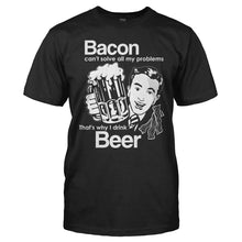 Load image into Gallery viewer, Bacon Can't Solve All My Problems That's Why I Drink Beer - T Shirt - men_black_0fc47f69-80ea-49d3-b602-de1f66772b1a