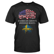 Load image into Gallery viewer, American Grown, Swedish Roots - T Shirt - men_black_19f9f1a2-cb67-4f4d-a057-16b28ab1f3e0