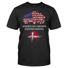 Load image into Gallery viewer, American Grown, Danish Roots - T Shirt - men_black_27e78a6b-2485-4ebc-b4c8-5f4556a207d6