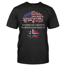 Load image into Gallery viewer, American Grown, Norwegian Roots - T Shirt - men_black_af563033-c025-4da7-a089-6c6cf8680a37