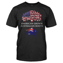 Load image into Gallery viewer, American Grown, Australian Roots - T Shirt - men_black_d3823548-3e3d-4a60-b9ae-f1b5081bd077