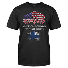 Load image into Gallery viewer, American Grown, Finnish Roots - T Shirt - men_black_d3d18f5f-ad34-430b-9266-410fa4b5d521