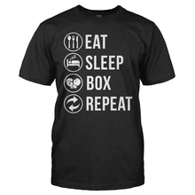 Load image into Gallery viewer, Eat. Sleep. Box. Repeat. - T Shirt - men_black_d6d49921-10fb-483c-aa78-451aedc5974f