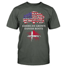 Load image into Gallery viewer, American Grown, Danish Roots - T Shirt - men_charcoal_03ea2dd8-c880-4c0f-a6fd-c5f8bb189885