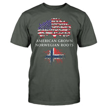 Load image into Gallery viewer, American Grown, Norwegian Roots - T Shirt - men_charcoal_076ef0f4-ac6d-478b-a0d9-64c01016440d