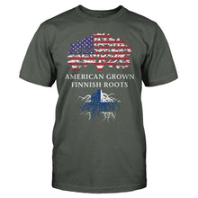 Load image into Gallery viewer, American Grown, Finnish Roots - T Shirt - men_charcoal_13cef979-9b1e-48ac-88a4-2435006ae27d