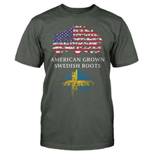 Load image into Gallery viewer, American Grown, Swedish Roots - T Shirt - men_charcoal_1c5bdee7-204f-46ae-b369-927110e1f7ba