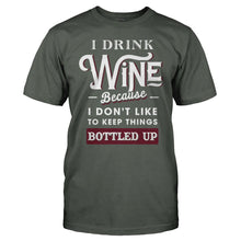 Load image into Gallery viewer, I Drink Wine Because I Don't Like To Keep Things Bottled Up - T Shirt - men_charcoal_2e5098cb-508d-42ee-8d34-8ba801c82e10