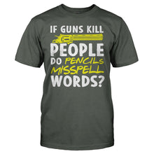 Load image into Gallery viewer, If Guns Kill People Do Pencils Misspell Words? - T Shirt - men_charcoal_3471f2b4-8403-4dd5-bbc3-a2c58c6b9cdf