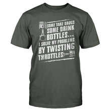Load image into Gallery viewer, I Solve My Problems By Twisting Throttles - T Shirt - men_charcoal_70a16739-2660-4629-bd1e-fb29fc350acc