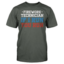Load image into Gallery viewer, Firework Technician - If I Run, You Run - T Shirt - men_charcoal_71681391-d3d5-4bc0-b69b-5f9f381c0e10