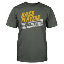 Load image into Gallery viewer, Bass Players: The Reason Your Girlfriend Dances - T Shirt - men_charcoal_91c935e2-7a66-4cb3-8e5b-500ab7469219