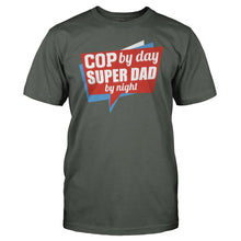 Load image into Gallery viewer, Cop By Day. Super Dad By Night - T Shirt - men_charcoal_9424e9c9-55b3-47d5-9ecf-1641de29fbcd