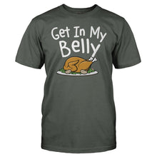 Load image into Gallery viewer, Get In My Belly - Thanksgiving - T Shirt - men_charcoal_96f1615c-12aa-4ebf-b0e7-4767b231ea14