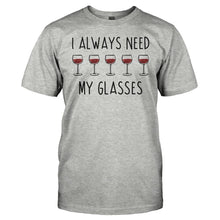 Load image into Gallery viewer, I Always Need My Glasses - Wine - T Shirt - men_heathergrey_03d61945-29f1-4a81-aded-9d5064b99766