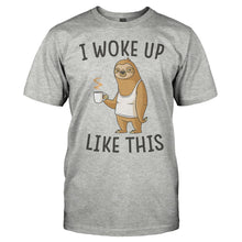 Load image into Gallery viewer, I Woke Up Like This - Sloth - T Shirt - men_heathergrey_53b18243-0abe-4f70-ae2f-62088703a96c