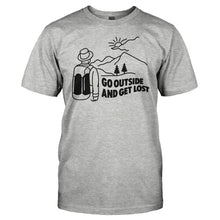 Load image into Gallery viewer, Go Outside and Get Lost - T Shirt - men_heathergrey_d6adf8db-d5b8-487e-a22e-c78c580d05cf