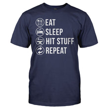 Load image into Gallery viewer, Eat. Sleep. Hit Stuff. Repeat. - T Shirt - men_navy_05b5d969-16b9-4984-a503-64f833c8e057