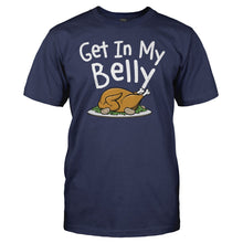 Load image into Gallery viewer, Get In My Belly - Thanksgiving - T Shirt - men_navy_32c12799-9726-41b0-9af3-78d7c4f6e129