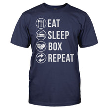 Load image into Gallery viewer, Eat. Sleep. Box. Repeat. - T Shirt - men_navy_45fd141a-c743-4b7f-8106-7a4c46e08423