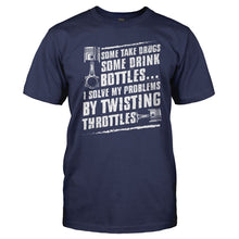 Load image into Gallery viewer, I Solve My Problems By Twisting Throttles - T Shirt - men_navy_53a8f24f-5585-445a-a74d-445b0c22ebf2