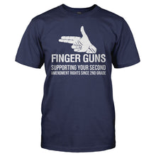 Load image into Gallery viewer, Finger Guns - Supporting Your 2nd Amendment Rights - T Shirt - men_navy_8a7bce7c-a6a4-475c-ba9d-21514210ca29