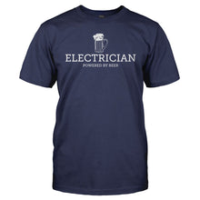 Load image into Gallery viewer, Electrician Powered by Beer - T Shirt - men_navy_a8f55737-438b-4383-8a2b-a6cf5d7921fa