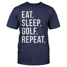 Load image into Gallery viewer, Eat Sleep Golf Repeat - T Shirt - men_navy_ac77870f-81a5-4d64-b5ea-ac62d3cf7ce7