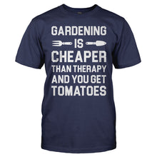 Load image into Gallery viewer, Gardening Is Cheaper Than Therapy And You Get Tomatoes - T Shirt - men_navy_bd49649e-df67-472d-be93-b594150e85a3