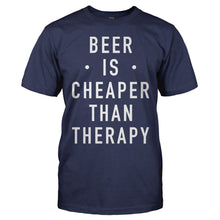 Load image into Gallery viewer, Beer Is Cheaper Than Therapy - T Shirt - men_navy_c1d9576a-4ee2-4fb0-9480-02652a46e578