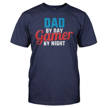 Load image into Gallery viewer, Dad By Day. Gamer By Night - T Shirt - men_navy_fc29f208-de86-427d-b737-b9514c49f0fc