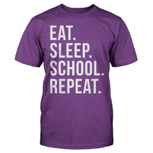 Load image into Gallery viewer, Eat. Sleep. School. Repeat. - T Shirt - men_purple_18cd0a38-b9de-43ad-8d1d-1744bc15796d