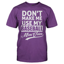 Load image into Gallery viewer, Don't Make Me Use My Baseball Mom Voice - T Shirt - men_purple_2758b4c6-17c7-4ea9-b432-355b7252a705