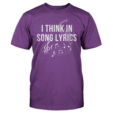 Load image into Gallery viewer, I Think In Song Lyrics - T Shirt - men_purple_724ed94b-4b58-460c-ae25-2bd8722d888f
