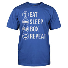 Load image into Gallery viewer, Eat. Sleep. Box. Repeat. - T Shirt - men_royal_802ad9fb-2c76-4c93-b3f3-7aaeb061411a