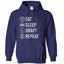 Load image into Gallery viewer, Eat. Sleep. Draft. Repeat. - T Shirt - navyblue_50a1eb8d-ccdc-4d03-a1e8-9b38d3a72976