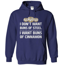 Load image into Gallery viewer, Buns of Steel vs Buns of Cinnamon - T Shirt - navyblue_6171c2db-cbf3-4912-99a5-98f703bc96da
