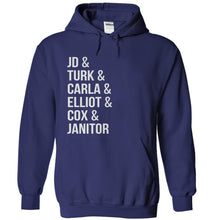 Load image into Gallery viewer, JD &amp; Turk &amp; Carla &amp; Elliot &amp; Cox &amp; Janitor - T Shirt - navyblue_7604ab31-56d6-468c-8fef-dce752289a9a