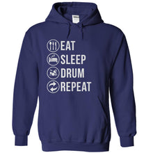 Load image into Gallery viewer, Eat. Sleep. Drum. Repeat - T Shirt - navyblue_76d0152a-fd0f-4faa-bcca-9e2853e4e965