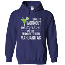 Load image into Gallery viewer, I Like to Workout and Rehydrate With Margaritas - T Shirt - navyblue_7948e227-eae9-475c-ad79-0df9a31e01fd