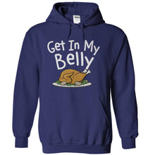 Load image into Gallery viewer, Get In My Belly - Thanksgiving - T Shirt - navyblue_8af86ac8-305e-476f-931e-4637d7b9a22d