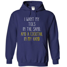 Load image into Gallery viewer, I Want My Toes In The Sand And A Cocktail In My Hand - T Shirt - navyblue_aa31574d-8f7d-4ada-b05e-d1932ef1fa87