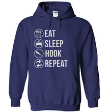 Load image into Gallery viewer, Eat Sleep Hook Repeat - T Shirt - navyblue_b5c3bde7-55c6-40ca-9764-f63174100a39