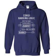 Load image into Gallery viewer, Corgi Barking Logic - T Shirt - navyblue_b96055cc-ddcd-4239-986f-9152031e9e58