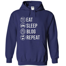 Load image into Gallery viewer, Eat. Sleep. Blog. Repeat. - T Shirt - navyblue_c89d092b-7dd0-4e5b-9a5e-cf1eb0436943